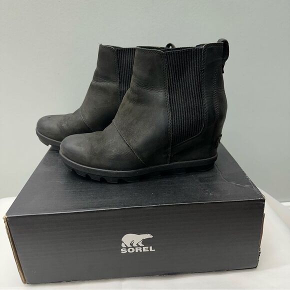 Sorel Joan of Arctic II black leather wedges booties boots women's 7 NL3022-010 - Picture 1 of 7
